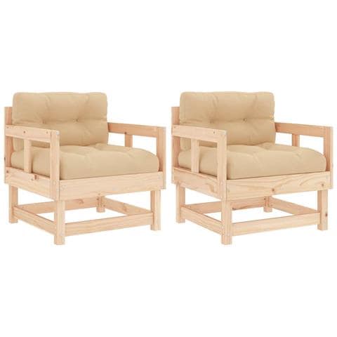 Sedie da Giardino con Cuscini 2 pz Legno Massello di Pino - Foto 1
