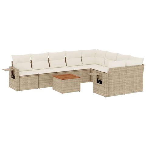 Set Divano da Giardino 10 pz con Cuscini Beige in Polyrattan - Foto 1