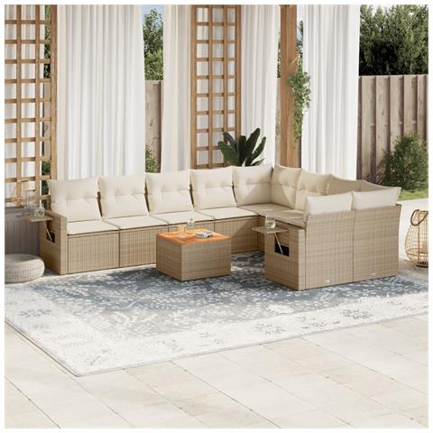 Set Divano da Giardino 10 pz con Cuscini Beige in Polyrattan - Foto 2