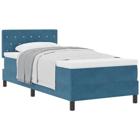 Letto Box Spring con Materasso Blu Scuro 90x200 cm Velluto - Foto 1