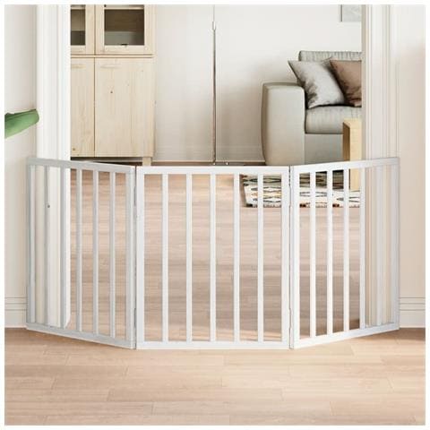 Cancello per Cani Pieghevole 3 Pannelli Bianco 150 cm Pioppo - Foto 2