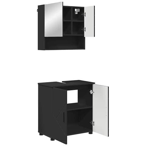 Set di mobili per il bagno Montaggio a parete 2 pcs Nero - Foto 1