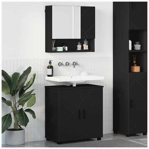 Set di mobili per il bagno Montaggio a parete 2 pcs Nero - Foto 2