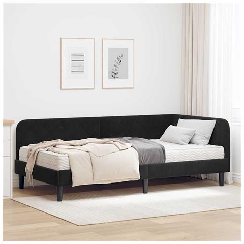 Cornice del letto ad angolo Nero 100 x 200 cm Velluto - Foto 2