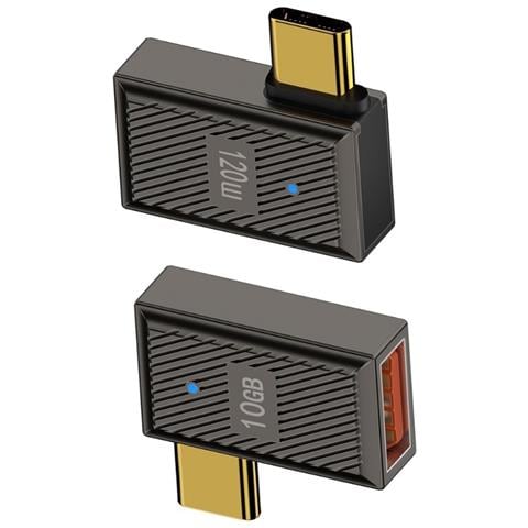 Adattatore Usb A Femmina A Usb C Maschio 120w Con Luce Indicatore, Lega Di Zinco, Curvatura Laterale - Foto 3