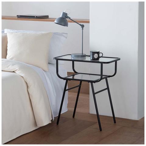 Comodino In Metallo E Vetro Con 1 Ripiano Grigio 60x35x65,5 - Foto 2