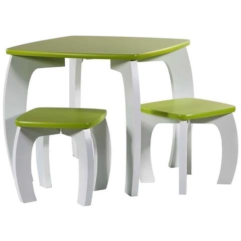 Set Tavolo E 2 Sgabelli In Legno Bianchi /verdi 96x48x42 H Cm - Foto 1