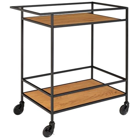 Carrello Bar Vita A 2 Ripiani Effetto Rovere Con Struttura In Acciaio Nero, 68×40×79 Cm - Foto 2