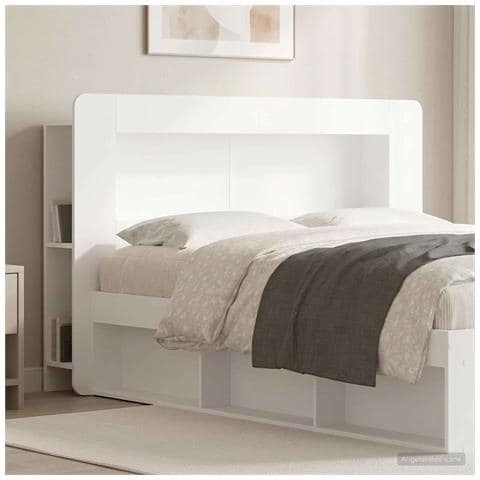 Testata del letto con archiviazione Bianco Legno ingegnerizzato - Foto 2