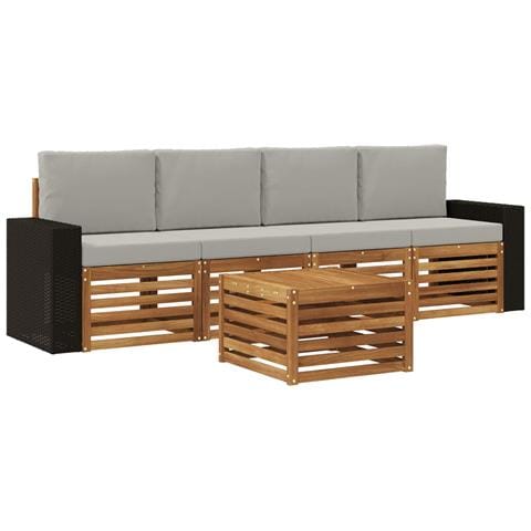 Set di divani da esterno 5 pcs Naturale e Grigio Chiaro - Foto 1