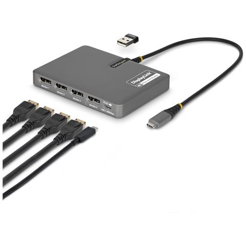 QUAD-USB-DP-ADAPT replicatore di porte e docking station per laptop Cablato USB 3.2 Gen 1 (3.1 Gen 1) Type-C Grigio - Foto 1