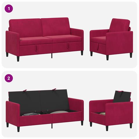 Set di Divani con Storage 2 pz Rosso Vino Poliestere - Foto 9