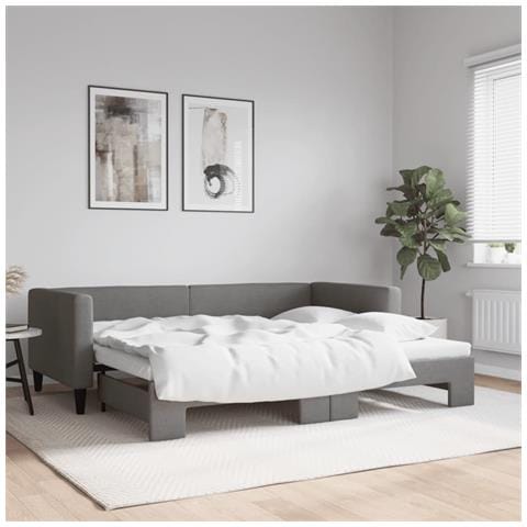 Divano Letto Letto Estraibile Grigio Scuro 100x190 cm Tessuto - Foto 2