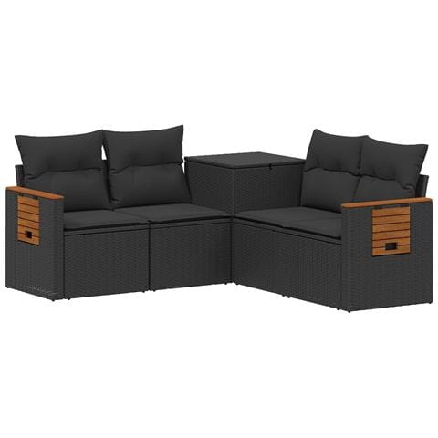 Set di divani 5 pz Nero Rattan sintetico e Acciaio - Foto 1