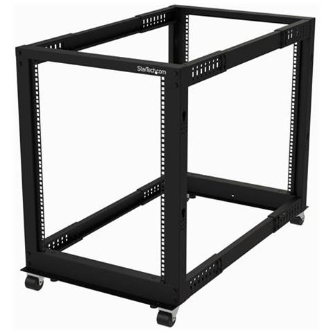 Armadio Server Rack con 4 staffe a Telaio Aperto 15U con profondità regolabile da 59-104cm - Rack per apparecchiature di rete con rotelle, livellatori e gestione dei cavi - Foto 1