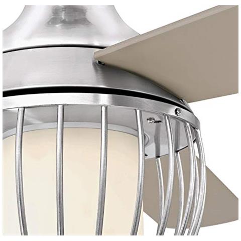 72208 Ventilatore Da Soffitto In Nichel Lucido Graham 132cm, Kit Di Luce Led Dimmerabile Con Vetro Opale Smarigliato, Paralume A Gabbia, Telecomando 54 W, Titanio - Foto 2