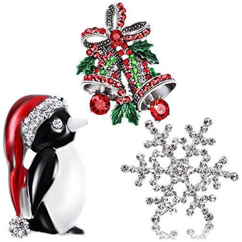 Cristallo Spilla Di Strass Di Modo Elegante Spilla Pins Per Le Celebrazione Del Partito 3 Pezzi (penguin Fiocco Di Neve E Bell) - Foto 1