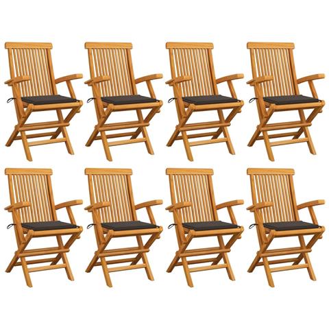Sedie da Giardino e Cuscini Grigio Talpa 8 pz Massello di Teak - Foto 1