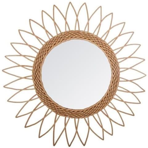 Specchio Sole A Punta In Rattan - Ø50 Cm - Beige - Foto 1