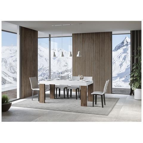 Tavolo Allungabile 90x160/420 Cm Roxell Mix Piano Bianco Frassino - Gambe Noce - Bianco Frassino /noce - Foto 6