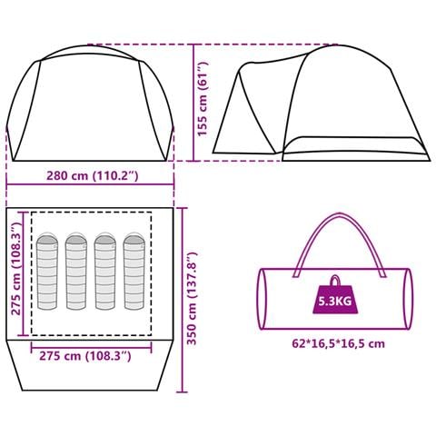 Tenda da Campeggio con Portico 4 Persone Arancione Impermeabile - Foto 2