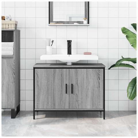 Mobile Lavabo Bagno Grigio Sonoma 80x30x60 Cm Legno Multistrato - Foto 2