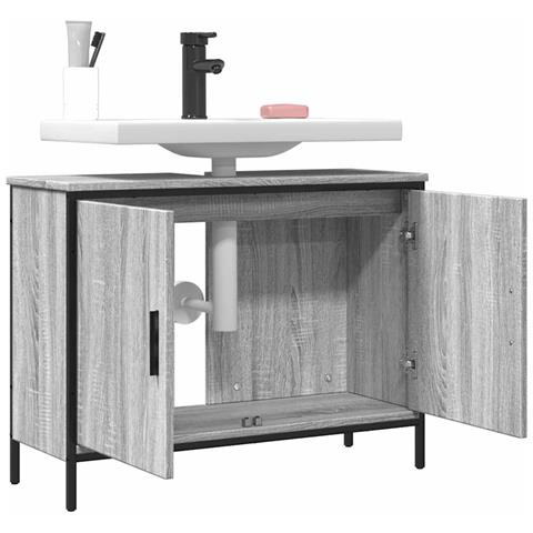 Mobile Lavabo Bagno Grigio Sonoma 80x30x60 Cm Legno Multistrato - Foto 10