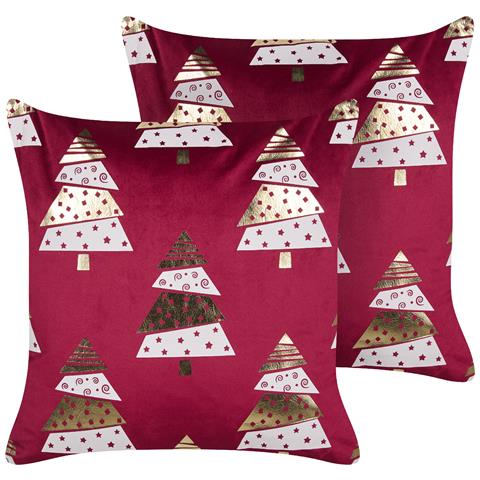 Set Di 2 Cuscini Goldspruce Velluto 45 X 45 Cm Rosso Modello Natalizio - Foto 2