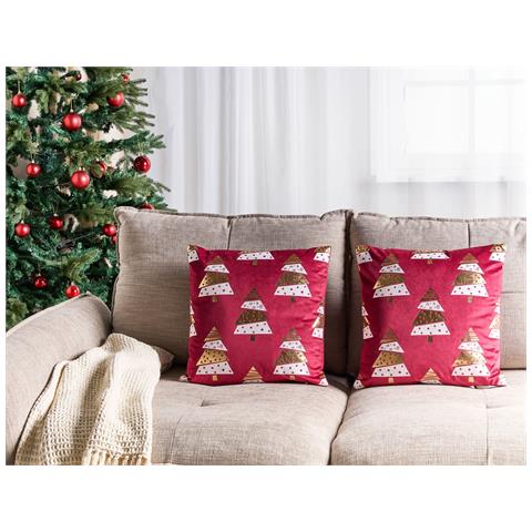 Set Di 2 Cuscini Goldspruce Velluto 45 X 45 Cm Rosso Modello Natalizio - Foto 1