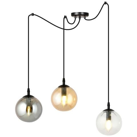 Lampada A Sospensione Gigi - Nero, Grigio, Ambra - Acciaio Verniciato A Polvere, Vetro - 200x200x42 Cm - Foto 1