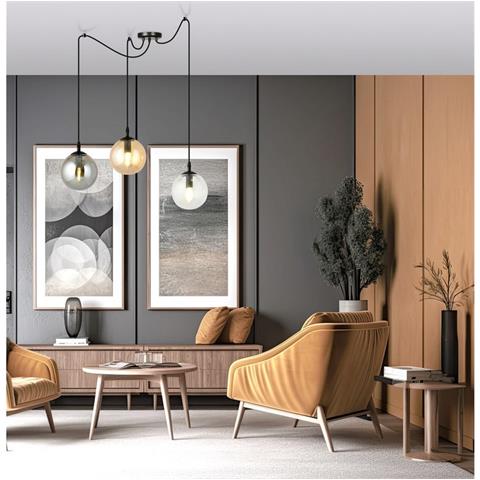 Lampada A Sospensione Gigi - Nero, Grigio, Ambra - Acciaio Verniciato A Polvere, Vetro - 200x200x42 Cm - Foto 4