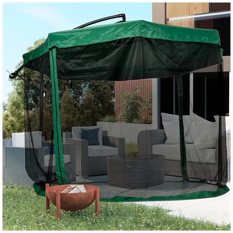 Ombrellone Da Giardino 3x3 M Con Zanzariera, Apertura A Manovella E Base A Croce, Verde - Foto 2