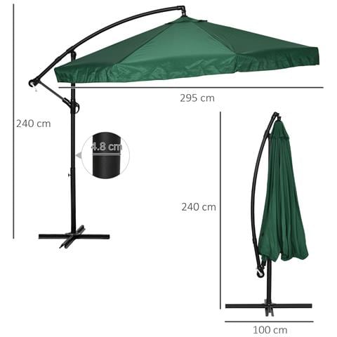 Ombrellone Da Giardino 3x3 M Con Zanzariera, Apertura A Manovella E Base A Croce, Verde - Foto 6