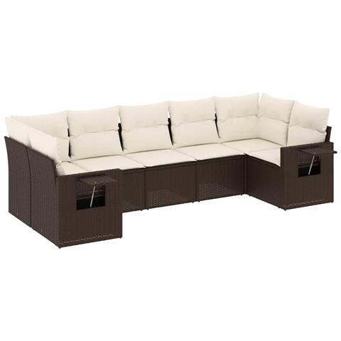 Set Divani da Giardino 7 pz con Cuscini Marrone in Polyrattan - Foto 1