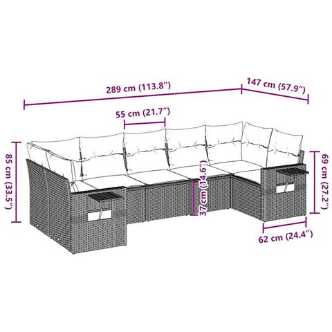 Set Divani da Giardino 7 pz con Cuscini Marrone in Polyrattan - Foto 9