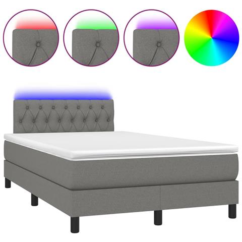Letto A Molle Materasso E Led Grigio Scuro 120x190cm In Tessuto - Foto 2