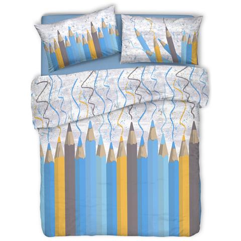 Copripiumino Sacco Piumone Pensieri Delicati Cotone Disegno Matitoni Singolo Blu - Foto 1