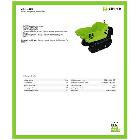 Motocarriola A Cingoli Elettrica A Batteria Radiocomandata 400kg Zi-ed400 - Foto 8