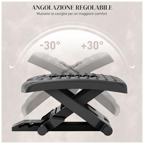 Poggiapiedi per Scrivania Ergonomico con Rulli Massaggianti, Regolazione Altezza e Angolazione, Nero - Foto 2
