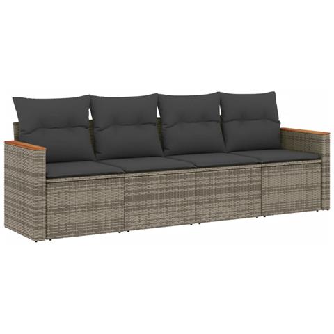 Set Divani Da Giardino 4 Pz Con Cuscini In Polyrattan Grigio - Foto 2
