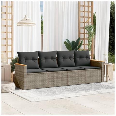 Set Divani Da Giardino 4 Pz Con Cuscini In Polyrattan Grigio - Foto 1