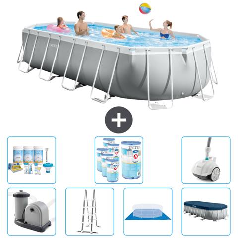 Piscina Fuori Terra - Ovale - 610x305x122 Cm - Grigio - Include Accessori Coordinati Cb45 - Foto 1