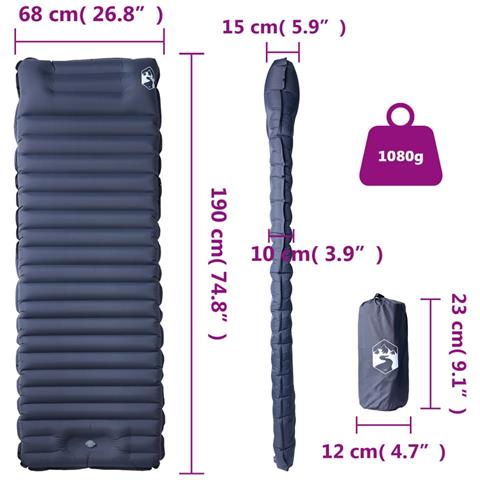 Lusso Casadino -  Materasso Campeggio Autogonfiabile Con Cuscini 1 Persona Grigio - Foto 6