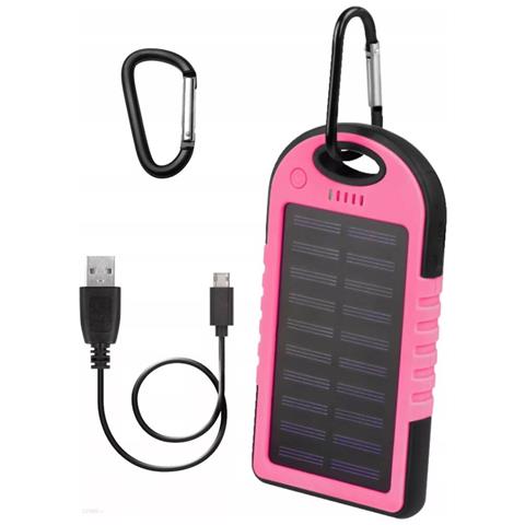 Batteria Solare Di Backup A Doppia Usb Da 5.000 Mah Con Moschettone, Rosa - Foto 2