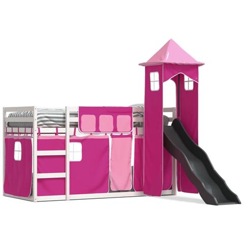Letto a Castello con Scivolo e Tende Rosa 90x200 cm - Foto 1
