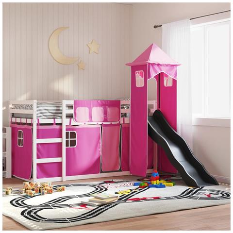 Letto a Castello con Scivolo e Tende Rosa 90x200 cm - Foto 2