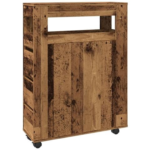 Mobile da Bagno Stretto con Ruote Legno Vecchio in Truciolato - Foto 1