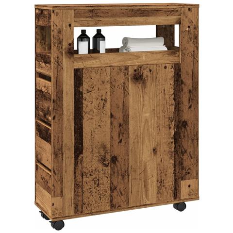 Mobile da Bagno Stretto con Ruote Legno Vecchio in Truciolato - Foto 2