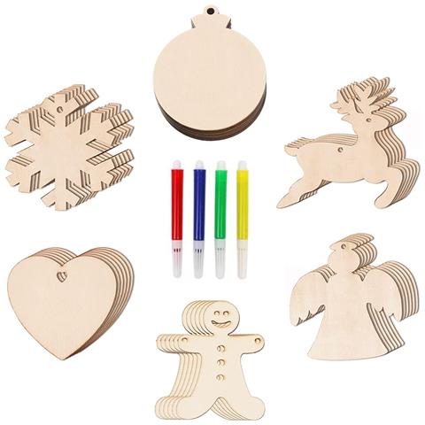 Decorazioni Natalizie In Legno Fai Da Te 36 Pezzi Pennarelli Cordino Per Natale - Foto 1