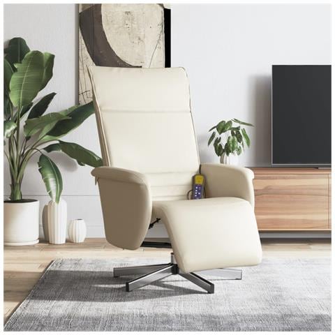 Poltrona Reclinabile Massaggio con Poggiapiedi Crema Similpelle - Foto 2